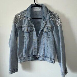 Heirloom Bridal Company Beaded Name Jacket - Blue Denim, “Wifey” Embroidery